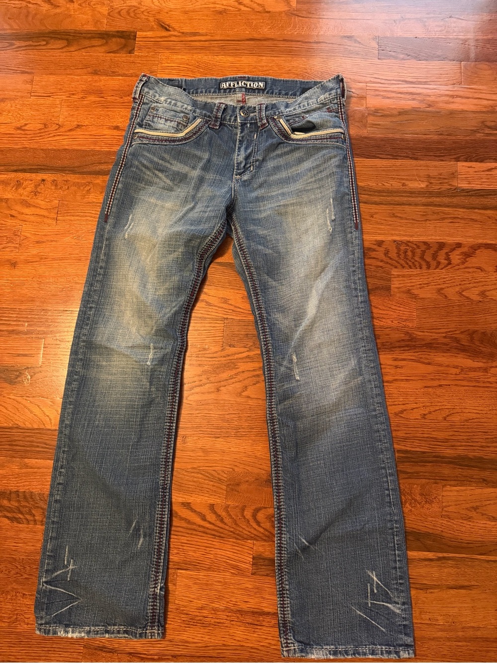 Affliction Men's Blue Washed Straight-Leg Jeans 32 Blake
